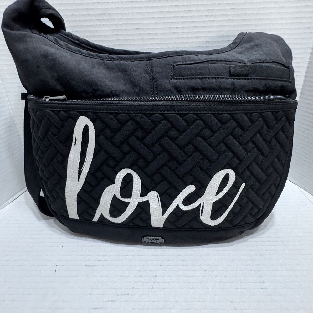 Lug Canopy LOVE Black Nylon Crossbody Hobo Bag Adjustable Strap RFID 8989 Purse - Picture 2 of 10